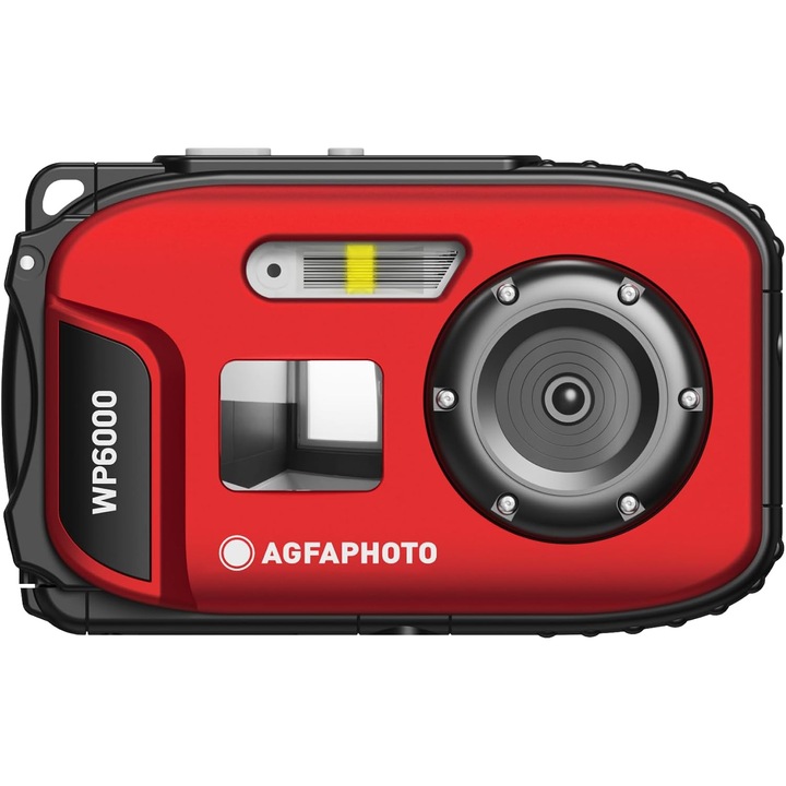 AgfaPhoto Realishot WP6000 Víz alatti Digitális Fényképezőgép, Vízálló 3 m, 18 MP, HD 720p Videófelvétel, 16x Digitális Zoom, 2.4" LCD Kijelző, Elektronikus Stabilizálás, Autofókusz, Vaku, Li-Ion Akkumulátor, Piros