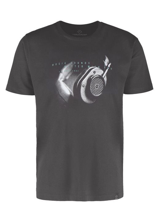 Férfi pamut póló grafikus mintával, Regular Fit, Volcano T-Stardust, grafit, 3XL