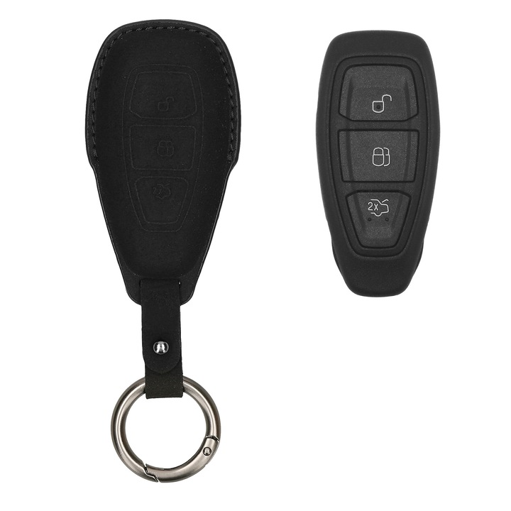 Husa pentru cheie auto Kwmobile pentru Ford Fiesta IV, Focus III, Galaxy, Fusion, anti-alunecare, piele ecologica, negru