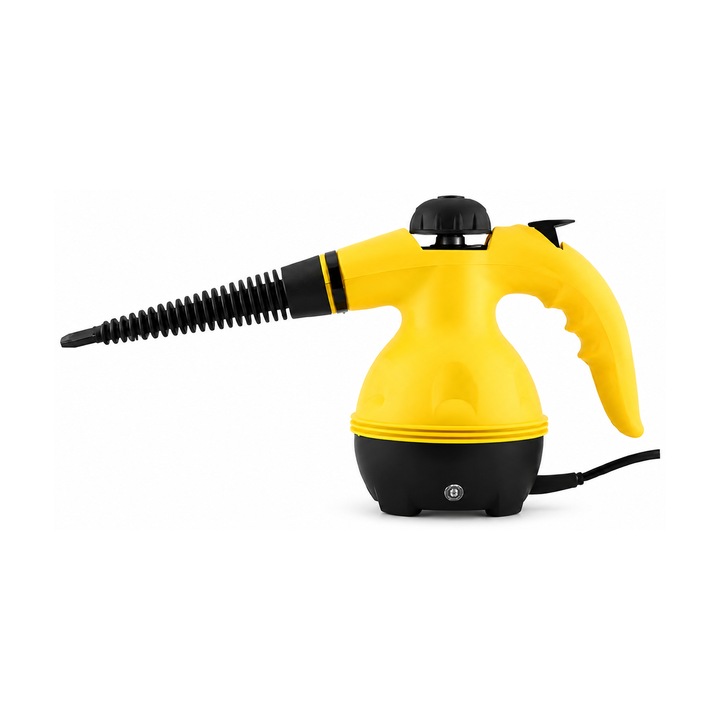 Aparat de Curatat cu Abur 1000W, Presiune 300 kPa, Rezervor 350 ml, 6 Accesorii Incluse, Fara Chimicale, Galben