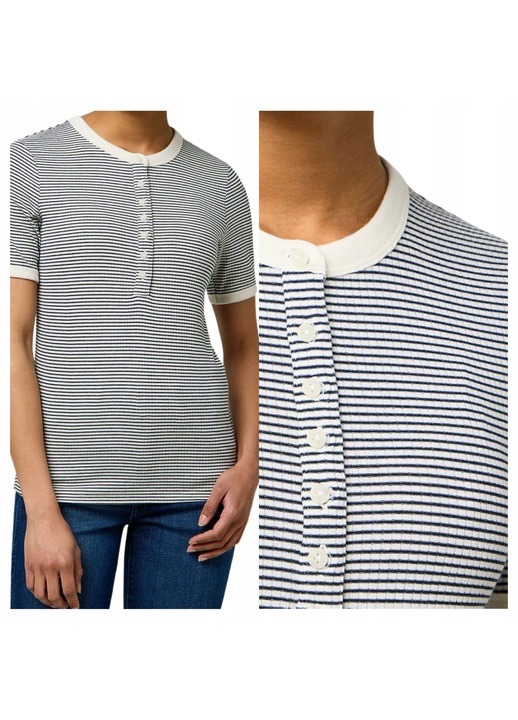 Női póló, Wrangler, L méret, Sötétkék, Femme Knit Henley, Slim Fit szabás, Összetétel: 48% pamut, 48% modál, 4% elasztán