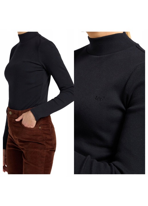 Női póló, Lee, XS méret, Fekete, Mock Neck, Összetétel 95% pamut, 5% elasztán, Slim Fit szabás, Rövid ujjú