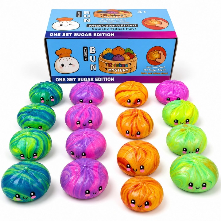 Jucarie Squishy Dumpling Antistres, Flippy, Model Fata Zambitoare Fosforescenta, 8.5 x 8.5 cm, 165 gr, Culoare Mix Surpriza