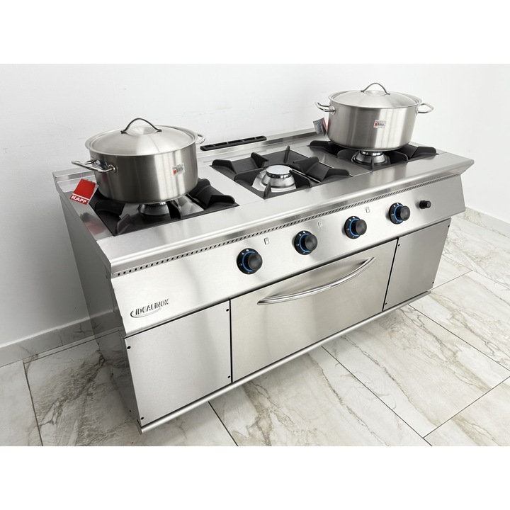 Aragaz profesional cu 3 focuri si cuptor Ideal Inox Gaz Natural 1500x700x850