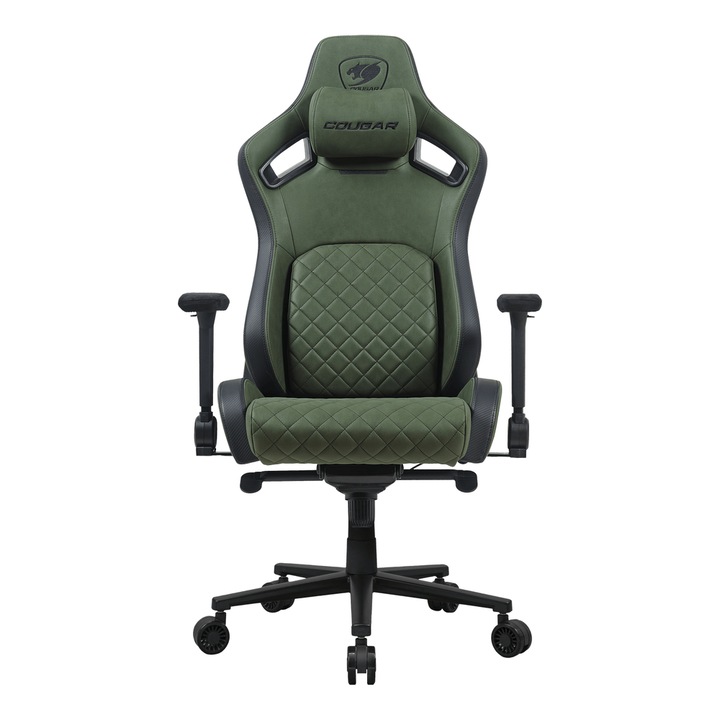 COUGAR Defensor S Army Green F Gamer Szék, Max 150 kg, 5 kerék, Állítható, Zöld deréktámasz párna