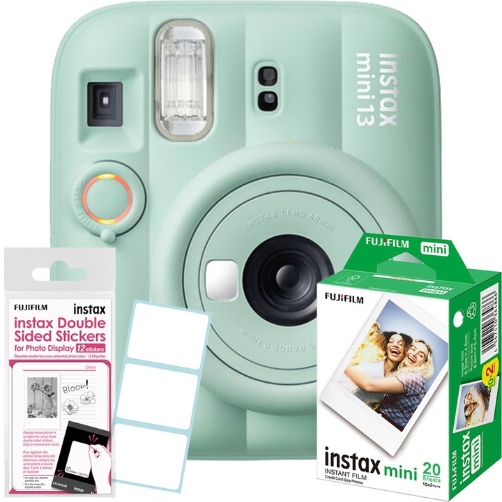 Fujifilm instax mini 13 Lagoon Green azonnali fényképezőgép, zöld + mini film 2x10 + öntapadós matricák