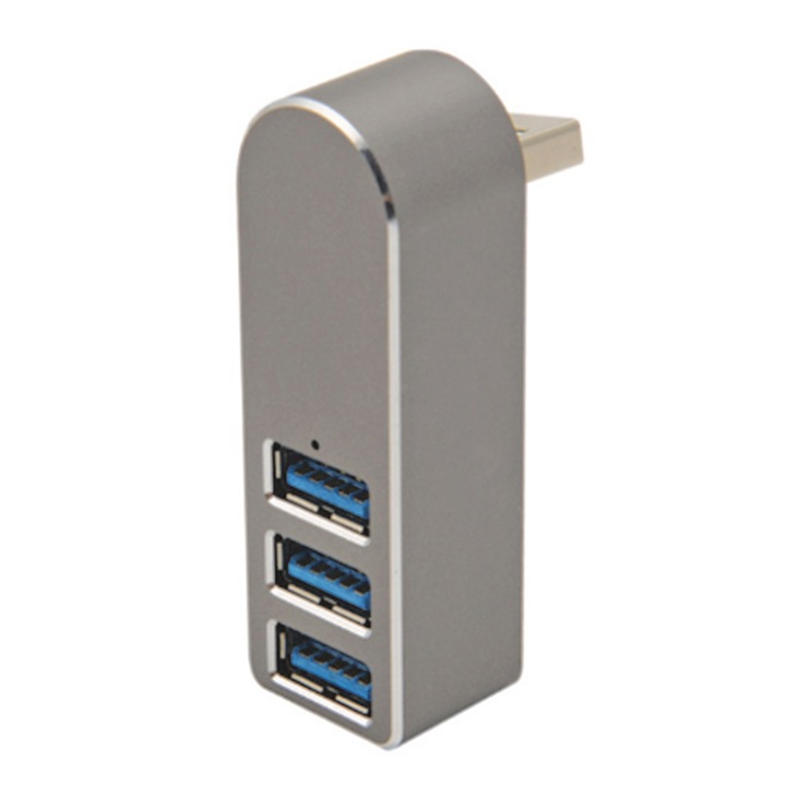 USB elosztó 3 portos forgatható ezüst szürke 10x5x2cm