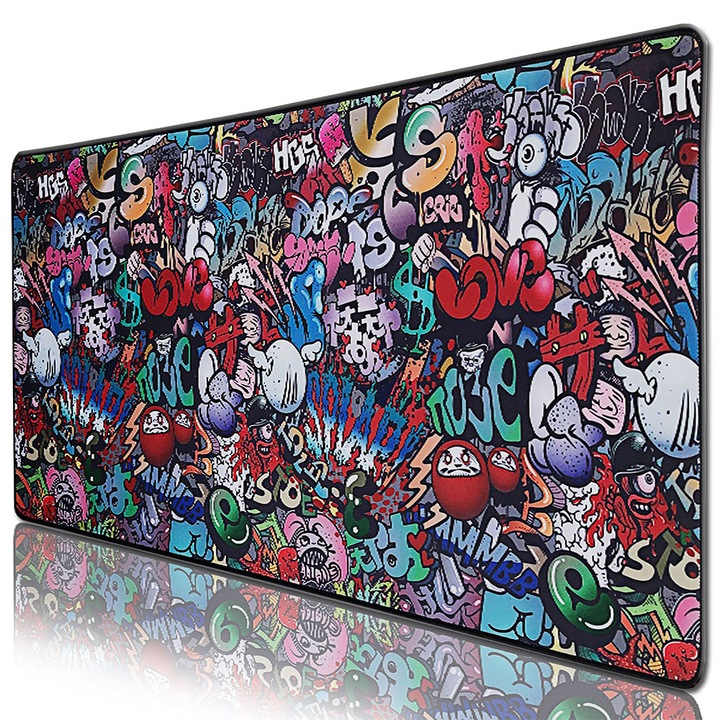 Mousepad gaming, model doodle, cauciuc, rezistent apa, 90x40cm sau 70x30cm