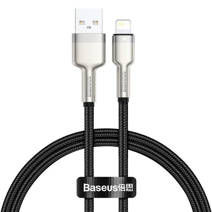 USB-Lightning kábel, 2.4A, 480Mbps, 1m, C84, Nylon, Fekete