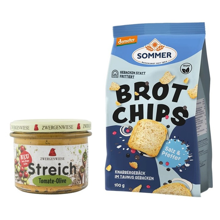 Bio Előétel Csomag – Paradicsom és Olajbogyó Krém Crispy Chipsekkel