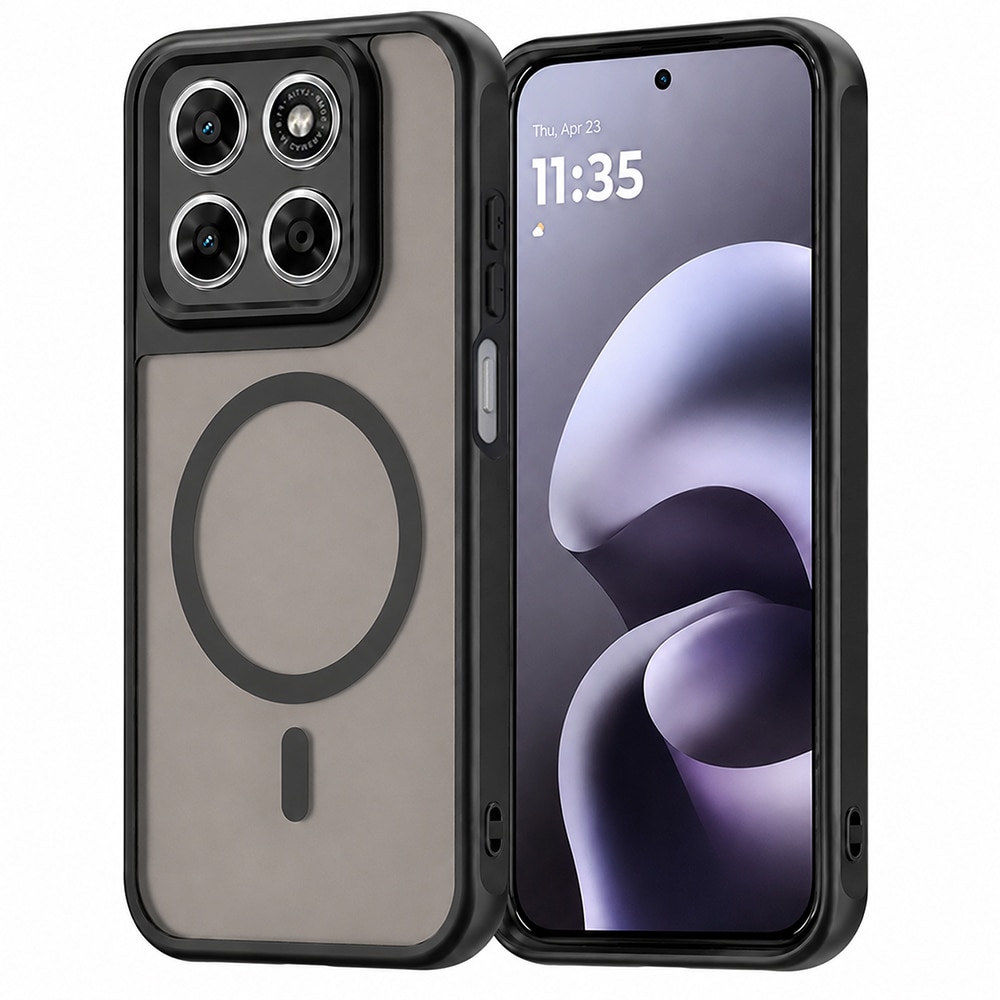 Husa pentru Motorola Moto G87 / G77 / G67 cu protectie pentru lentile si MagFit EasyCharge, Ghost Series Anti-ingalbenire, frosted - negru