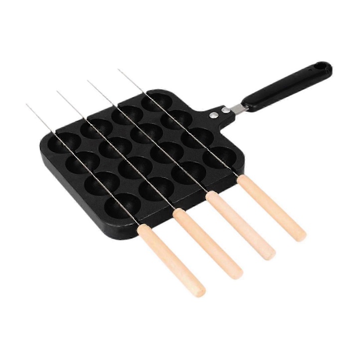Takoyaki serpenyő, öntött alumínium, tapadásmentes, 36.5x18.5x3cm, szett 4 villával