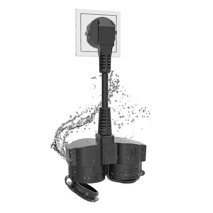 Kettős hosszabbító, 2 aljzat, 16A 250V, fekete, 1.5m