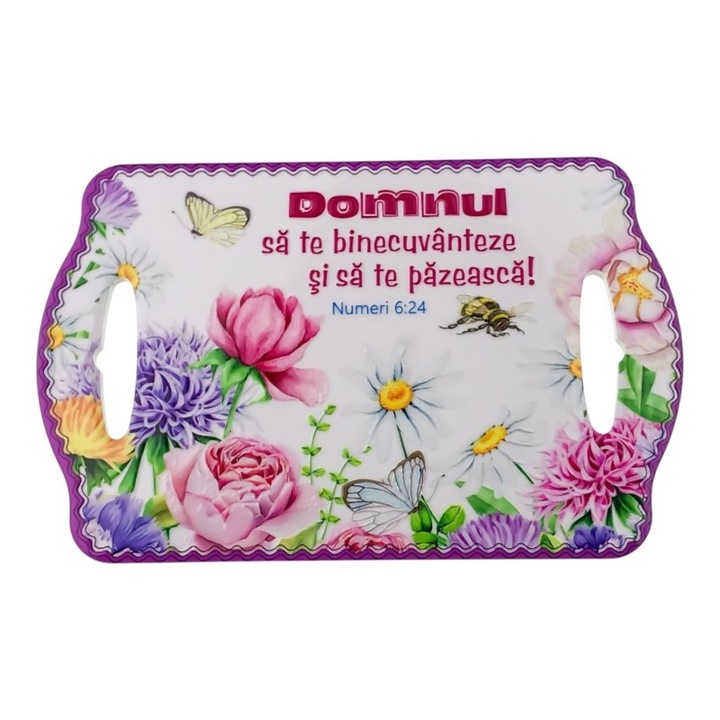 Kerámia alátét forró edényhez, két fogantyúval és bibliai szövegekkel, 22x14 cm