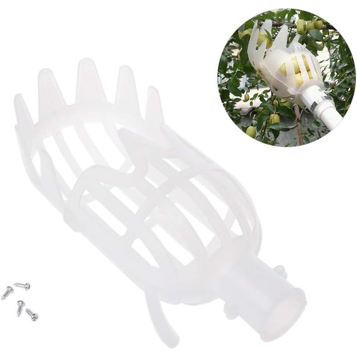 Unealta plastica pentru cules fructe cu cos detasabil alb 45x20cm