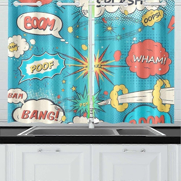 Pop Art függönyök, 2 darabos szett, képregény minta, 65x90 cm, többszínű