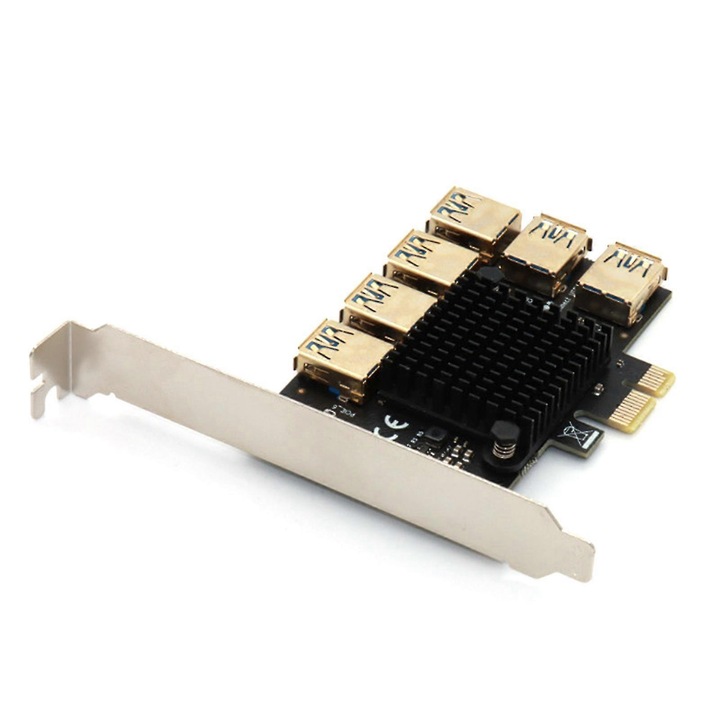 Placa extensie PCI-E 1 la 6 USB3.0, negru, 6 porturi, 16x