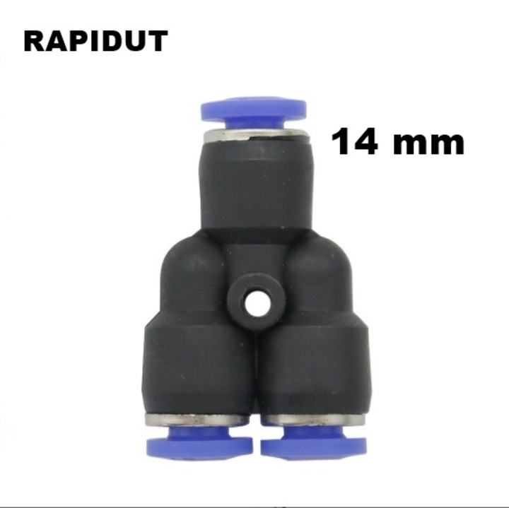 Cuplaj/conector rapid pneumatic, RAPIDUT, Mufa rapida Y 14 mm, Plastic, Negru/Albastru