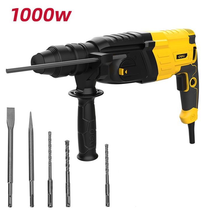 Ciocan rotopercutor DELI DL-DC28-E2, 1000W, 3.2J, galben, 2m cablu