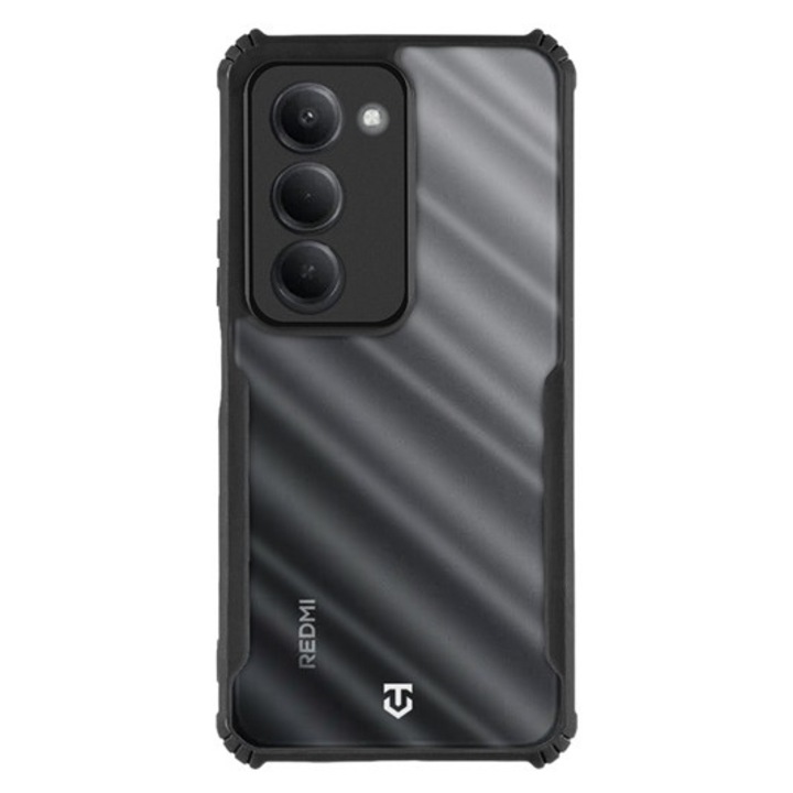 Tactical quantum stealth szilikon mobiltelefon tok, ütésállóság, légpárnás sarok, átlátszó hátlap, kameravédő, fekete, kompatibilis: Redmi 15 4G / 15 5G