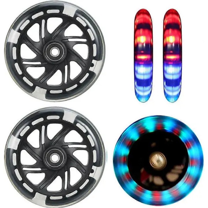 LED roller kerék 120mm, 2 darabos szett, tartós PU, színes fények, ABEC9 csapágyak