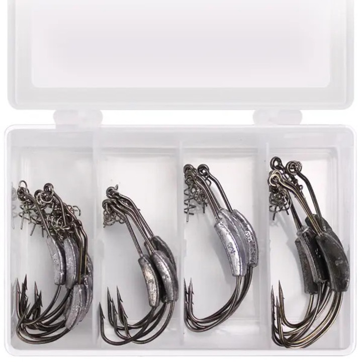 Set 26 carlige pescuit carbon steel diverse marimi cutie mica