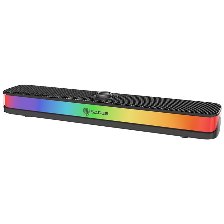 Soundbar SADES Posevolt, 10W, RGB, negru, 411x71x56mm