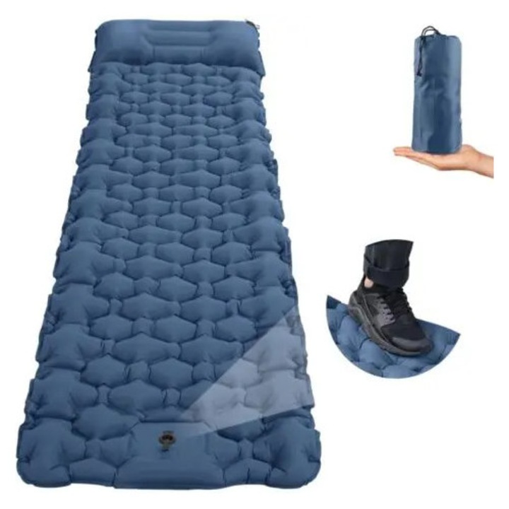 Kemping matrac 200x70x8 cm, vízálló, strapabíró, lábpumpa, 300 kg teherbírás