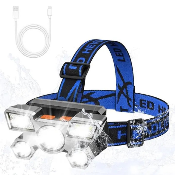 LED lámpa, 5 LED, 9900 lumen, állítható, USB, vízálló
