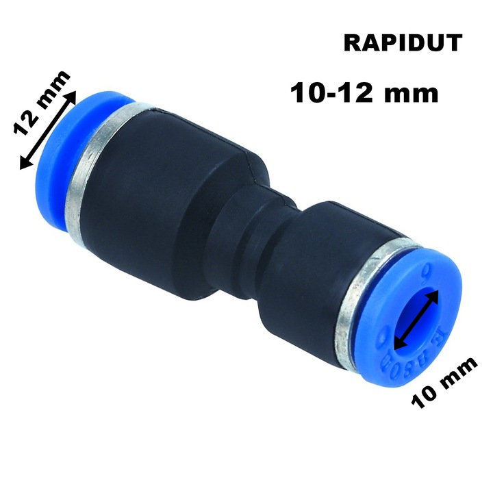 Cuplaj/conector rapid pneumatic, RAPIDUT, Mufa rapida dreapta 10-12 mm, Plastic, Negru/Albastru