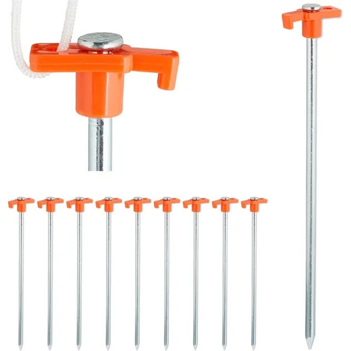 10 db sátorcövek készlet, horganyzott acél, 25cm, zöld-ezüst