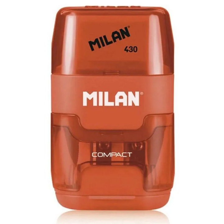 Ascutitoare MILAN cu recipient si guma portocaliu 4.2x3x6.7cm