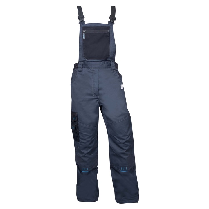 Salopeta Ardon, gri, material dublu la genunchi, buzunare multifunctionale, bretele elastice, 3XL