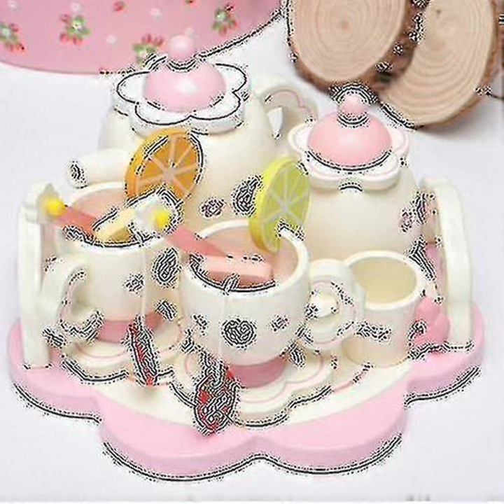 Set ceai lemn copii, casa, alb, 22.5x11.5cm