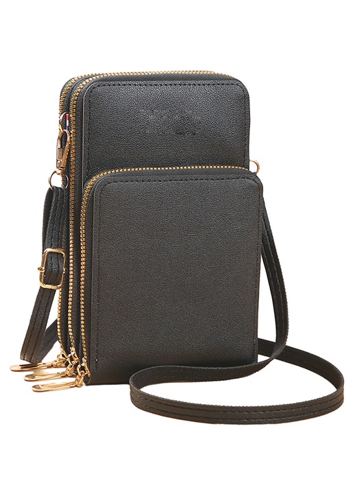 Kis bőr crossbody táska, átlátszó, 18x6x11.5cm, fekete