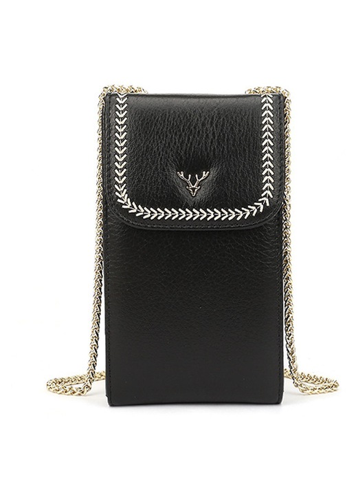 Kisméretű crossbody táska természetes bőrből, fekete, 10x4x18cm