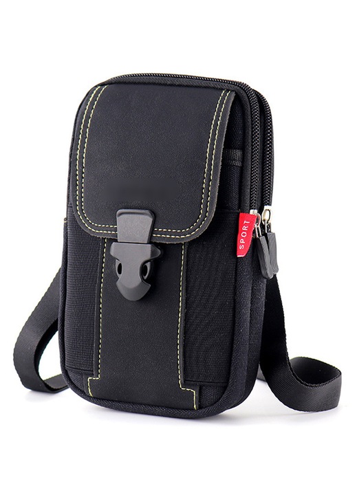 Férfi táska, vászon, 11x6x19cm, fekete, levehető pánt, crossbody