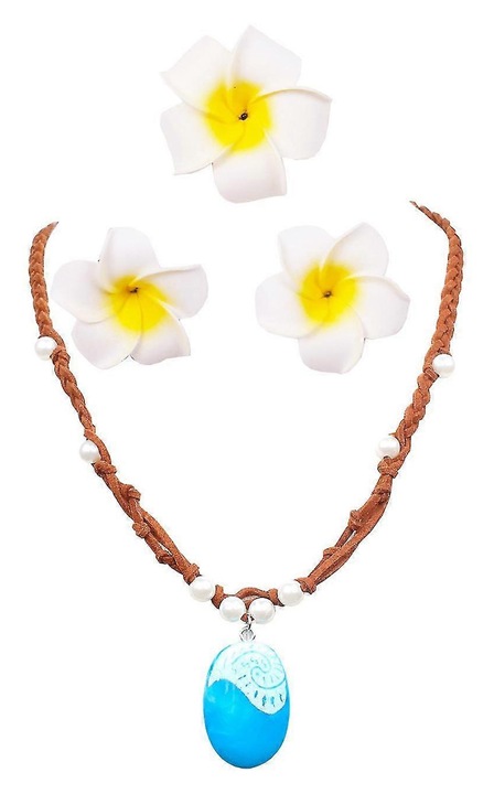 Colier copii Moana colorat cu perle si clips floare multicolor ajustabil
