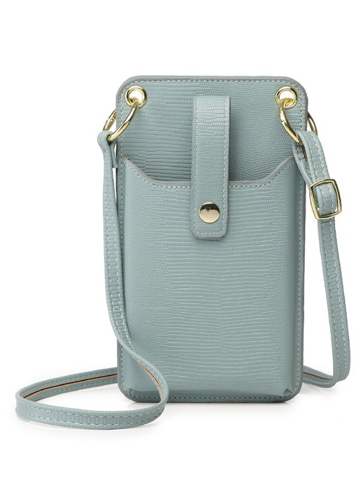 Kisméretű crossbody telefontáska, PU bőr, fekete, 11.2x19.5x2.5 cm