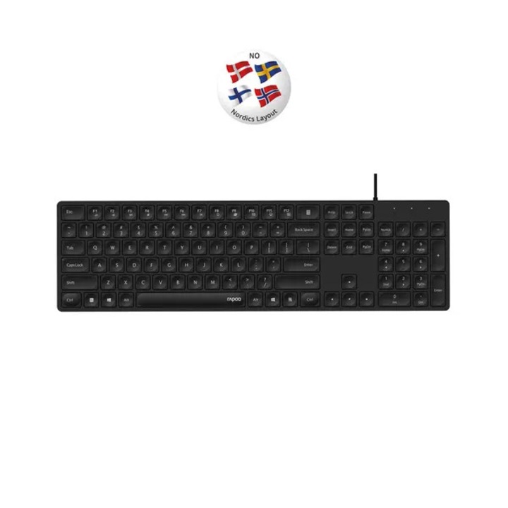 Tastatura USB cu fir, design ultra-subtire, taste multimedia, negru