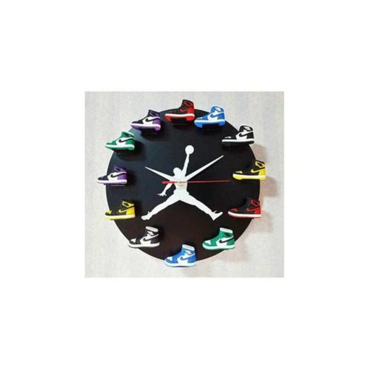 Ceas de perete decorativ, model E, negru-alb, 3D, 30x30cm