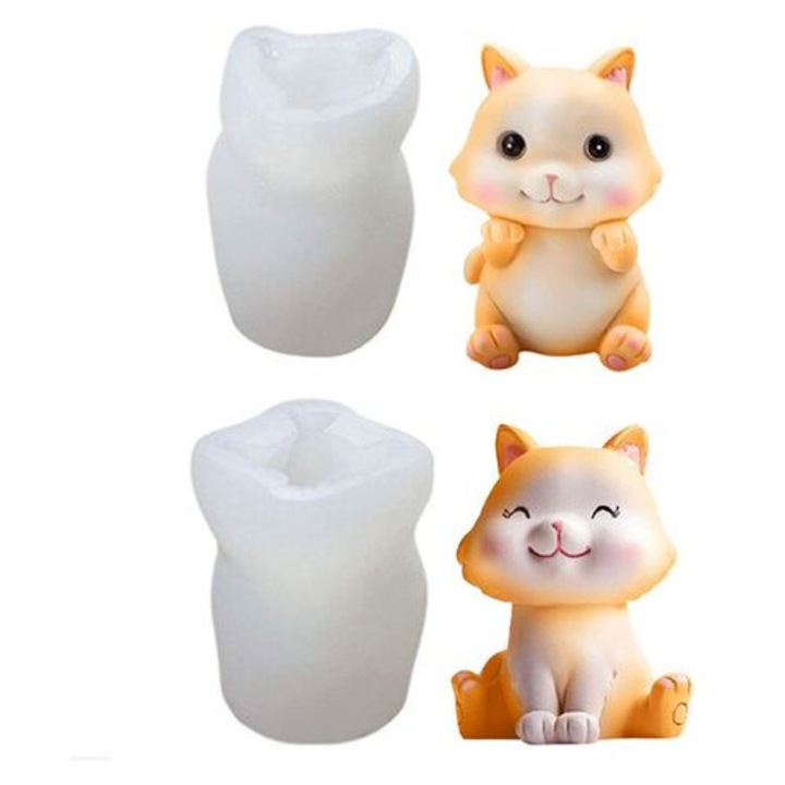 Set 2 forme silicon 3D pisica oaie pentru copt si decorat multicolor