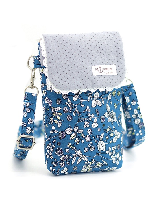 Pamut crossbody táska, virágmintás, 20x13x2cm, kék