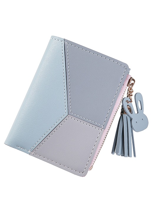 Portofel dama bifold mic, piele PU, 12x9x1.5cm, negru