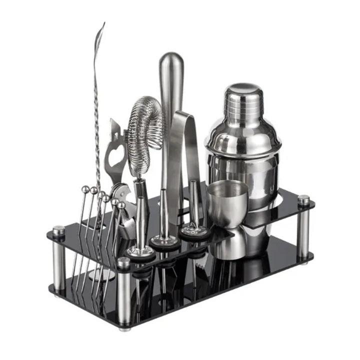 Set cocktail 12 piese, inox 304, acril, argintiu, 24x17x26cm