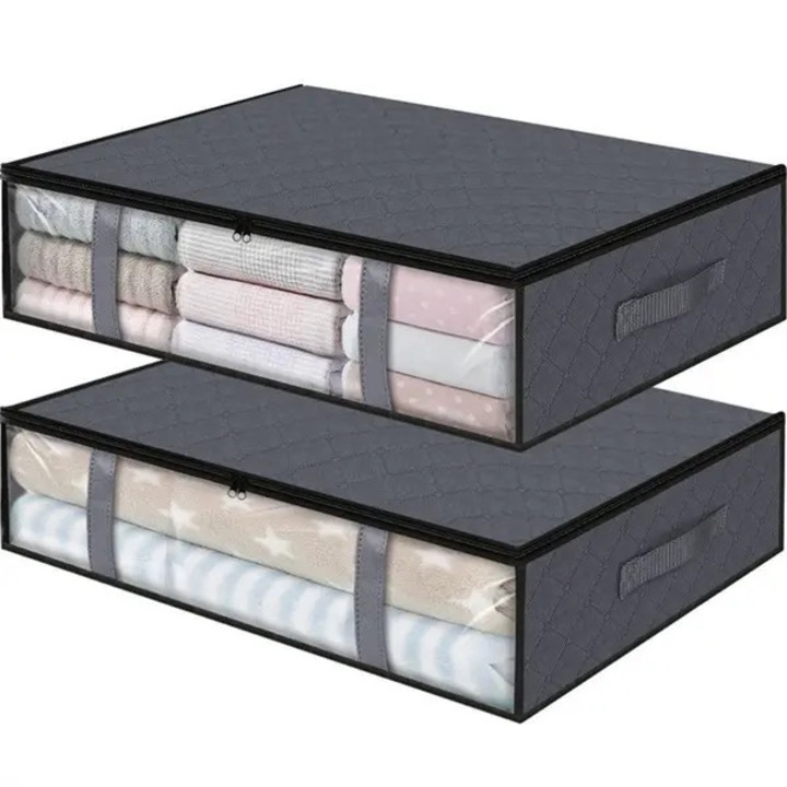 Geanta depozitare haine, 60x15x45cm, negru, material non-tesut, pliabila, cu manere