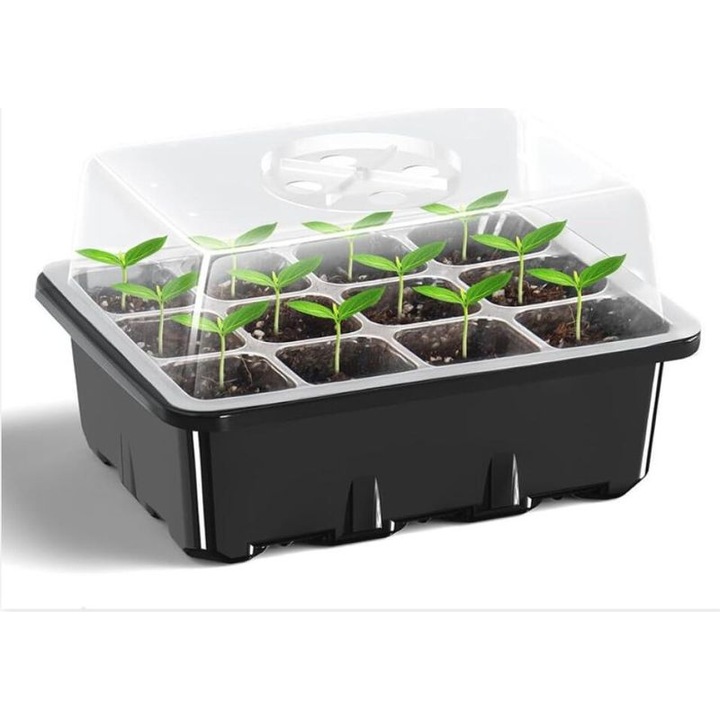 Tava germinare seminte portabila neagra 14.5x18.5x11.2cm