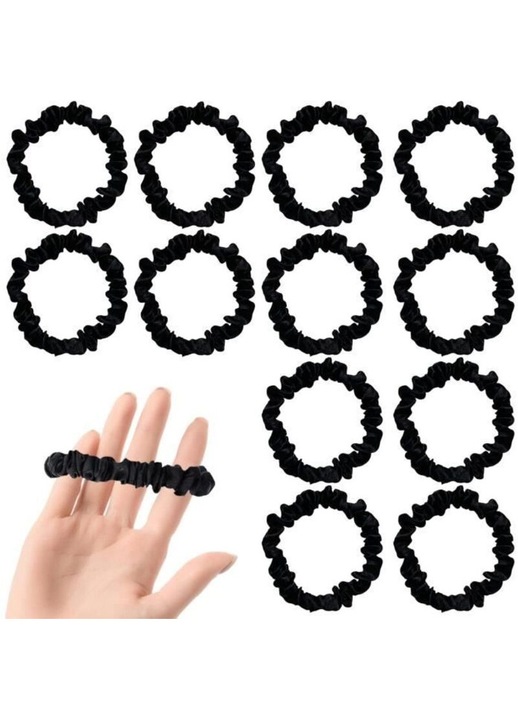Set 12 elastice par satin negre, moi, rezistente, reutilizabile