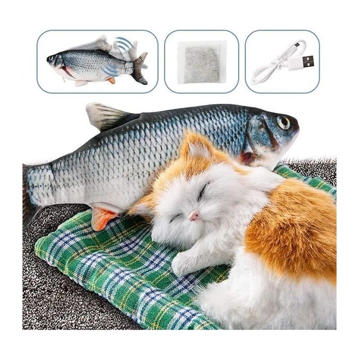 Jucarie pentru pisici, peste mobil, incarcare USB, 28cm, material lavabil