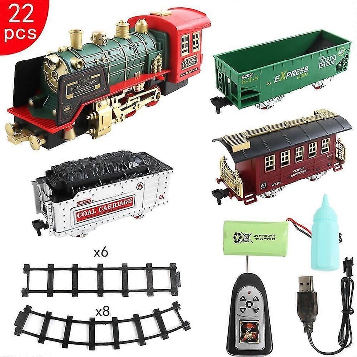 Set tren electric copii, telecomanda, fum, lumini, multicolor, 31x33x9.5 cm